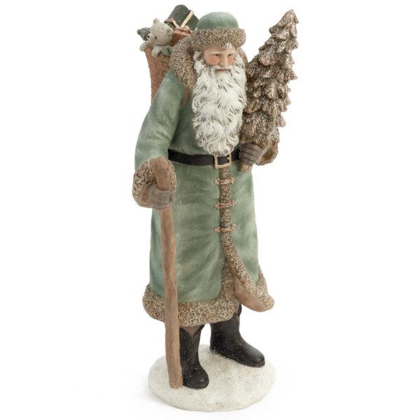 Santa Figurine Holding Tree with Stick (Green)
