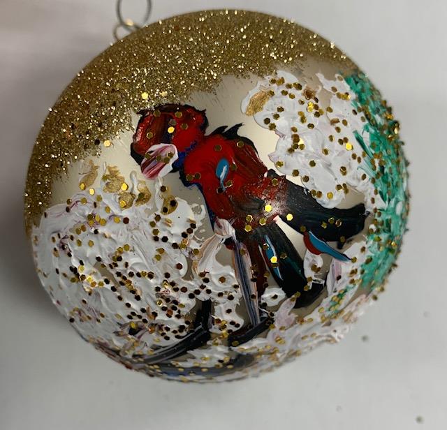 Ornament by Katerina Mertikas - 2 Children Playing Hockey (Gold Ornament)