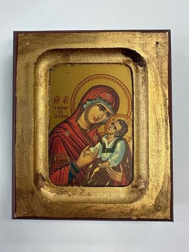 Virgin Mary and Jesus Gold Orthodox Icon Wooden Frame