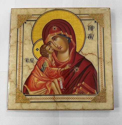 Virgin Mary Marble Orthodox Icon (White)