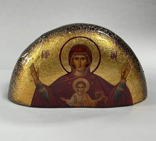 Virgin Mary Half Circle Stone Orthodox Icon (Horizontal)