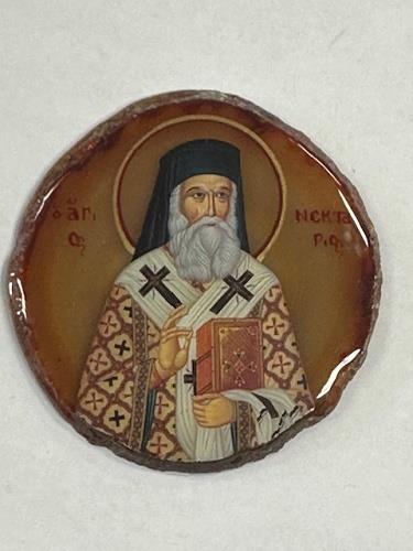 Saint Nektarios Flat and Circular Stone Orthodox Icon