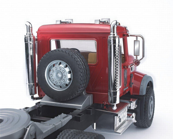 Bruder Mack Granite Flatbed Truck with Loader Backhoe- Jouets LOL Toys