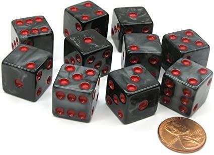 Marbleized Dice 16mm (Black and Red)