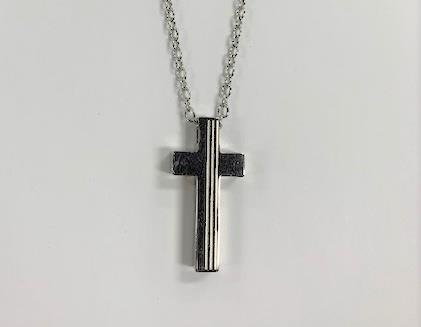 Stainless Steel Cross With Lines Necklace