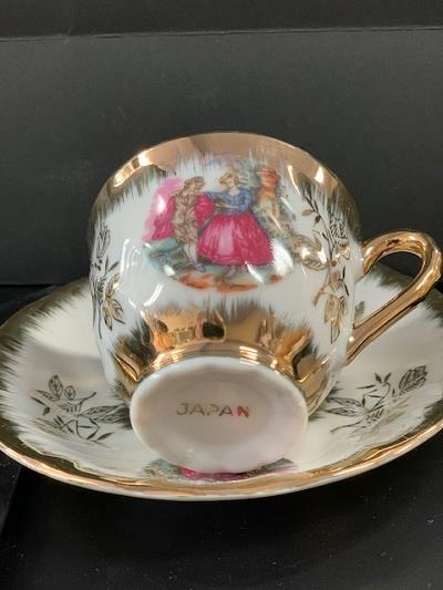 Vintage Collectible Porcelain Demitasse Courting Couple Teacup & Saucer Set
