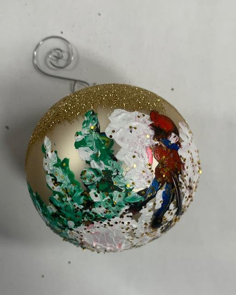 Ornament by Katerina Mertikas - 2 Children Playing Hockey (Gold Ornament)