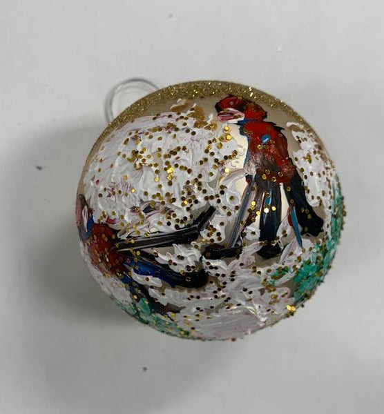 Ornament by Katerina Mertikas - 2 Children Playing Hockey (Gold Ornament)