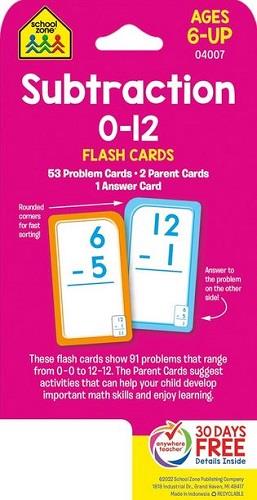 School Zone Substraction 0-12 Flash Cards