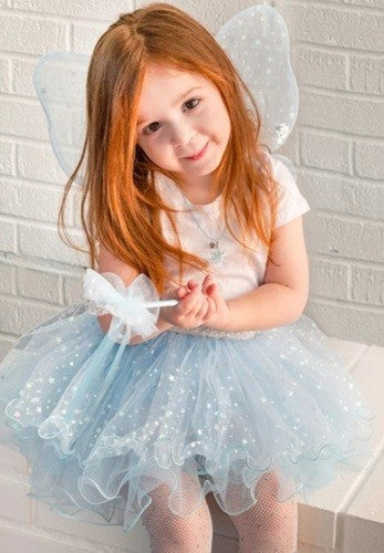 Iridescent Celestial Fairy Wings Tutu and Wand Set (Size 4-6) - Céleste irisé Ailes de fée, Ensemble de tutu et baguette magique (Blue/Bleu) (Taille 4-6)