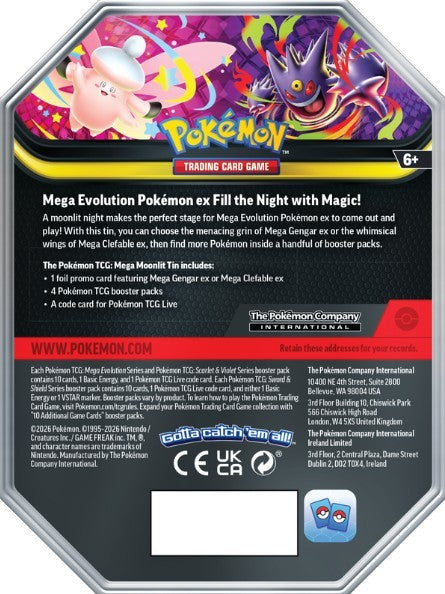 Pokemon Mega Gengar Moonlit Tin / Boîte Pokémon Méga Gengar au Clair de Lune