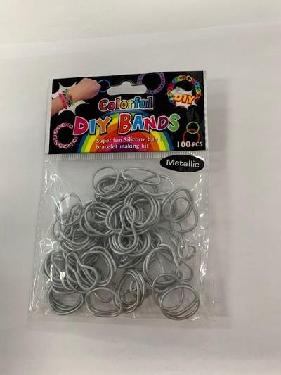 DIY Bands Bracelet 100PCS Metallic Silver (Elastics Only)