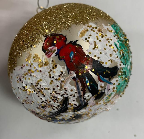 Ornament by Katerina Mertikas - 2 Children Playing Hockey (Gold Ornament)