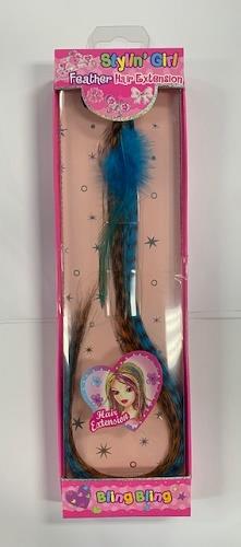 Hot Focus Stylin Girl Feather Hair Extension Bling Bling (Blue/Orange)