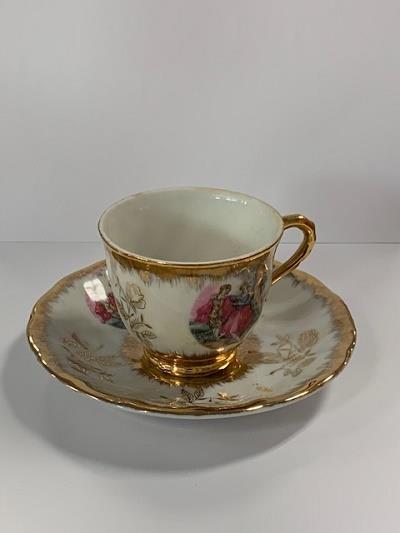 Vintage Collectible Porcelain Demitasse Courting Couple Teacup & Saucer Set