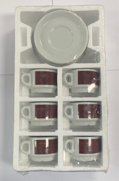 Vintage Brown and White Porcelain Demitasse Teacup & Saucer Set