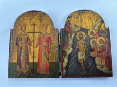 Kostadinos (Constantinos) and Eleni and Jesus Orthodox Icon Foldable - Icône orthodoxe pliable de Constantin, Eleni et Jésus