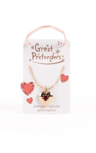 Birthstone Heart Locket Necklace (January Garnet) - Pierre de naissance Collier médaillon cœur (Janvier Grenat)