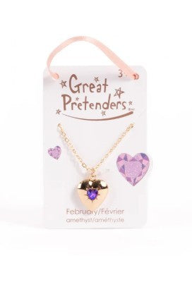 Birthstone Heart Locket Necklace (February Amethyst) - Pierre de naissance Collier médaillon cœur (Février Améthyste)