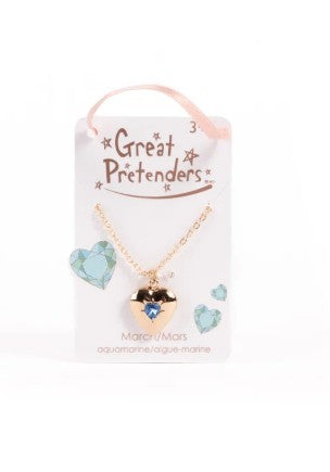 Birthstone Heart Locket Necklace (March Aquamarine) - Pierre de naissance Collier médaillon cœur (Mars Aigue-marine)