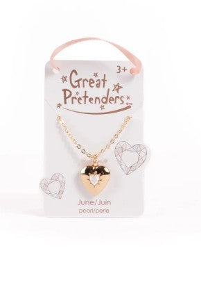 Birthstone Heart Locket Necklace (June Pearl) - Pierre de naissance Collier médaillon cœur (Juin Perle)