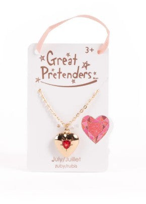 Birthstone Heart Locket Necklace (July Ruby) - Pierre de naissance Collier médaillon cœur (Juillet Rubis)
