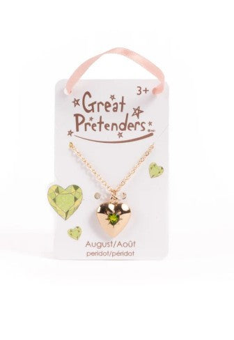 Birthstone Heart Locket Necklace (August Peridot) - Pierre de naissance Collier médaillon cœur (Août Péridot)