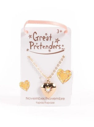 Birthstone Heart Locket Necklace (November Topaz) - Pierre de naissance Collier médaillon cœur (Novembre Topaze)