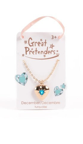 Birthstone Heart Locket Necklace (December Turquoise) - Pierre de naissance Collier médaillon cœur (Décembre Turquoise)