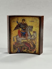 Saint George Wooden Orthodox Icon (Curved) / Icône orthodoxe en bois de Saint Georges (courbe)