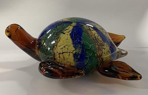 Glass Brown Turtle With Green Blue Yellow Shell
