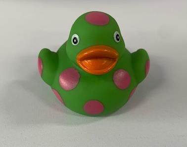 Rubber Duck Green With Pink Pokadots