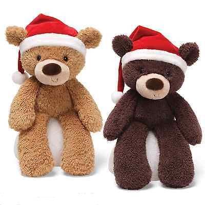Gund Plush Bear With Santa Hat (Dark Brown)