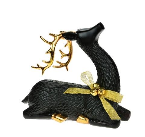 Deer Black & Gold with Bow Figurine