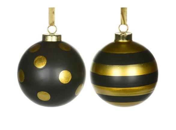 Black & Gold Dots/Stripes Ornament (Assorted)