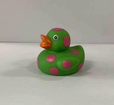 Rubber Duck Green With Pink Pokadots