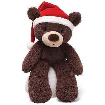 Gund Plush Bear With Santa Hat (Dark Brown)