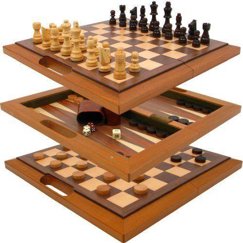 3-in-1 Oak Game Set (Chess-Checkers-Backgammon) - Jouets LOL Toys